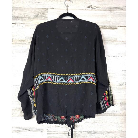 Johnny Was Women’s M Black Ezra Embroidered Floral Button-Up Cinch Waist Blouse - Picture 4 of 9